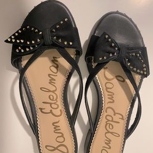 Sam Edelman black suede bow sandals, gold studded